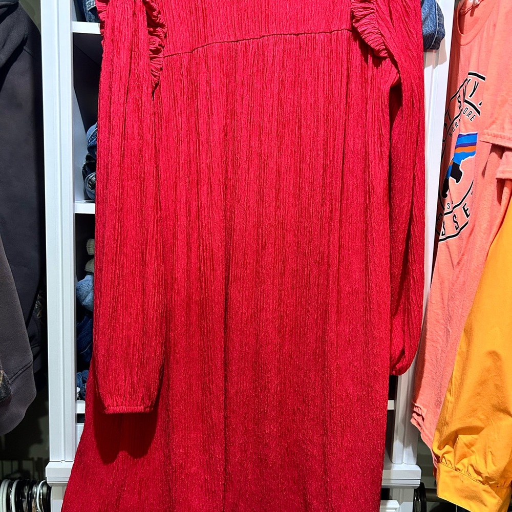 Red Long-Sleeve Dress with pockets